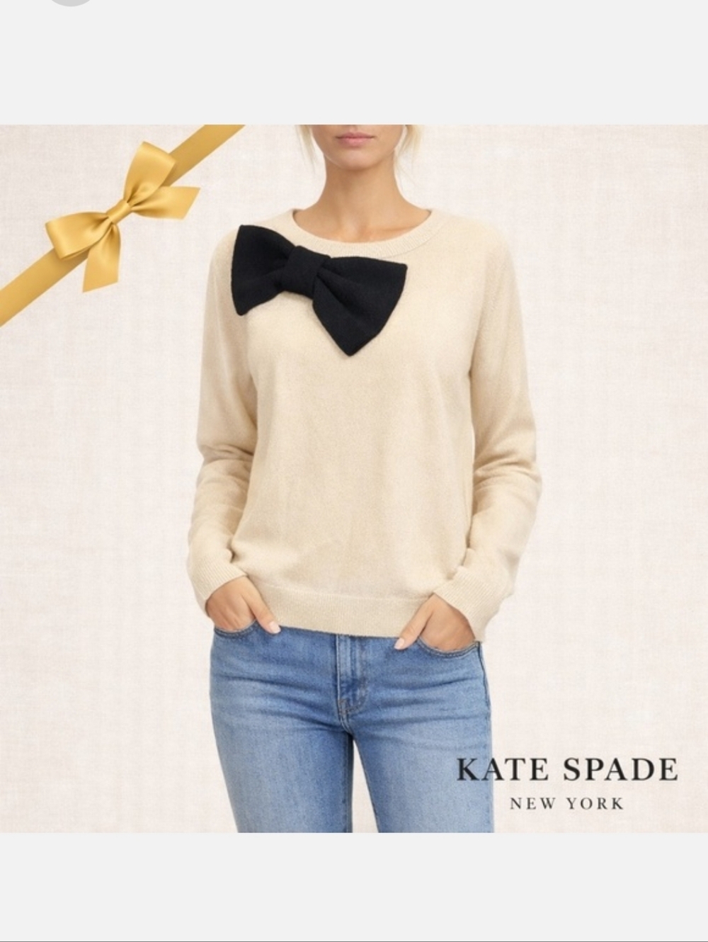 kate spade Cream Sweater with Black Bow